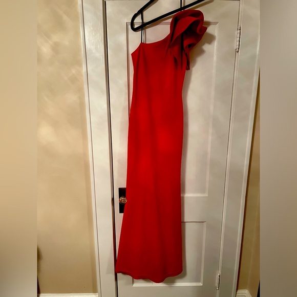 AQUA One-Shoulder Ruffle Formal Gown - Picture 7 of 11